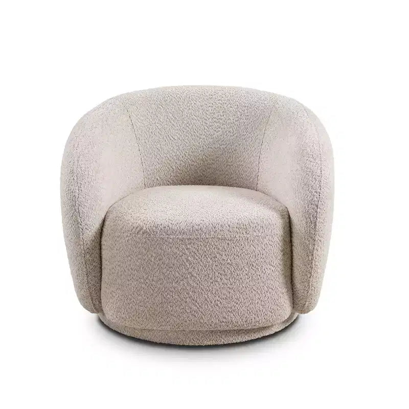 Poltrona girevole di design, poltrona rotonda moderna rivestita, poltrona singola girevole a 360° per soggiorno e camera da letto, bouclé beige