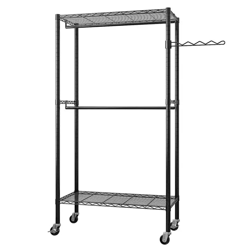 Karl Home Appendiabiti da terra in acciaio al carbonio nero con doppie barre trasversali 90x45x180 cm Spaziatura dei ripiani regolabile