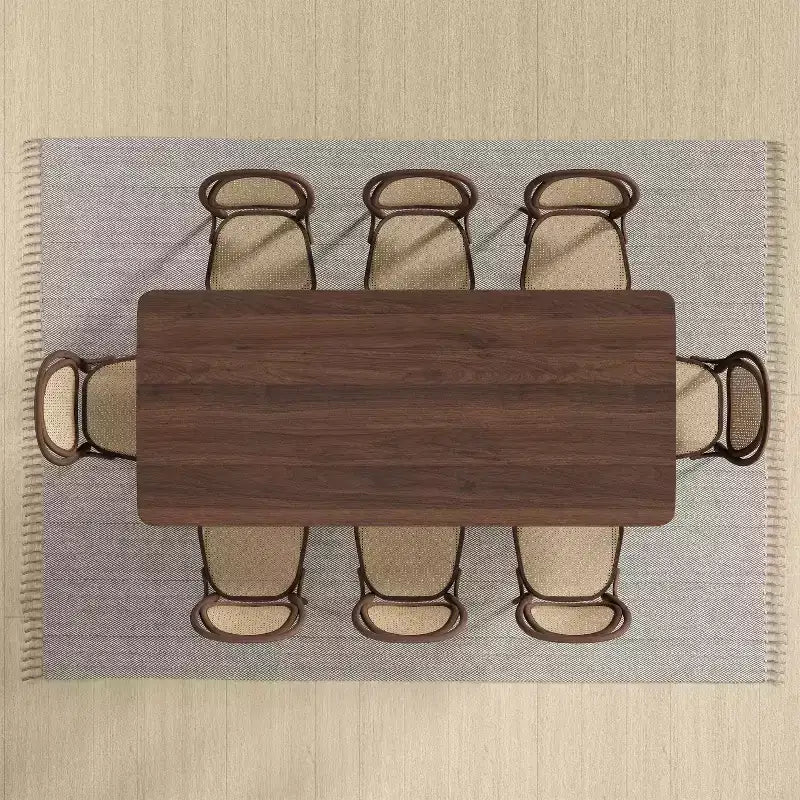 PexFix Tavolo da Pranzo da Cucina in Stile Rustico da 200 x 85 cm, Tavolo da Cucina Quadrato in Noce con Gambe in Rattan Intrecciato per Cucina, Bar, Soggiorno