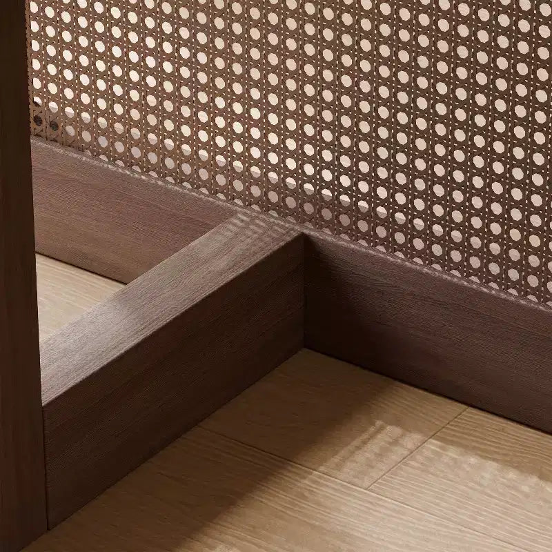 PexFix Tavolo da Pranzo da Cucina in Stile Rustico da 200 x 85 cm, Tavolo da Cucina Quadrato in Noce con Gambe in Rattan Intrecciato per Cucina, Bar, Soggiorno