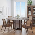 PexFix 60 x 60 Farmhouse Kitchen Dining Room Table Furniture Round Walnut Kitchen Table with Rattan Woven Legs for Kitchen Bar Living Room