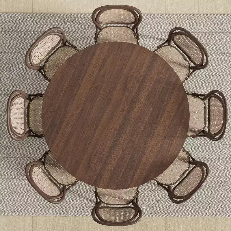 PexFix 60 x 60 Tavolo da Pranzo Cucina Rustico Rotondo in Noce con Gambe in Rattan Intrecciato per Cucina, Bar, Soggiorno