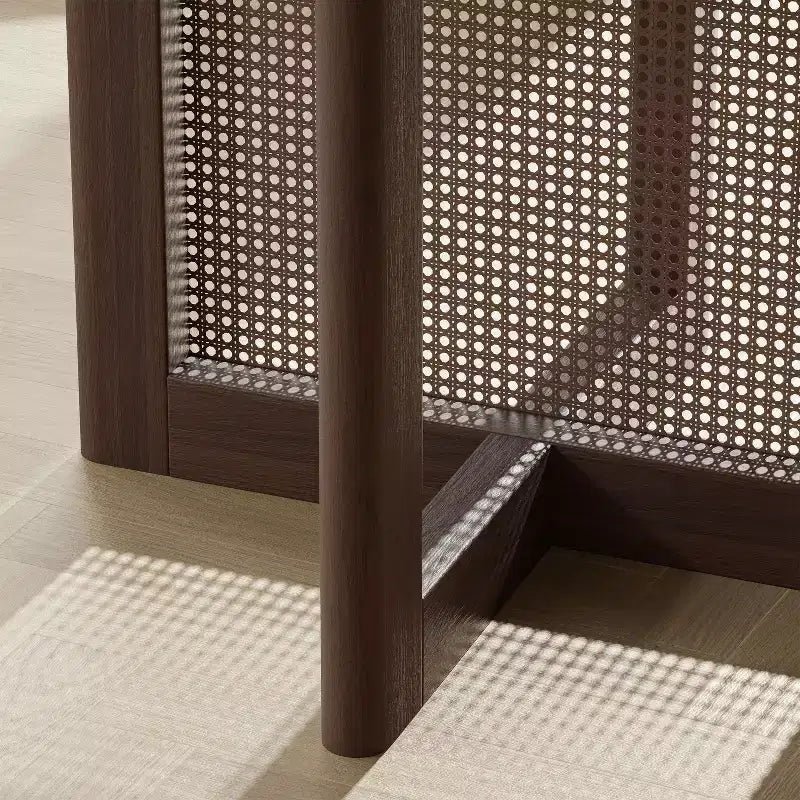 PexFix 60 x 60 Tavolo da Pranzo Cucina Rustico Rotondo in Noce con Gambe in Rattan Intrecciato per Cucina, Bar, Soggiorno
