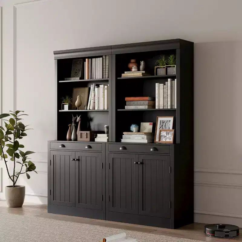 Libreria e scaffale alti 71", con cassetto, 5 ripiani bianchi con ante, ripiano regolabile, armadietti portaoggetti in legno