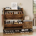 Acekool Shoe Cabinet with Bench, Flip Drawer Entryway Shoe Storage Organizer, Hidden Compartment & Hooks