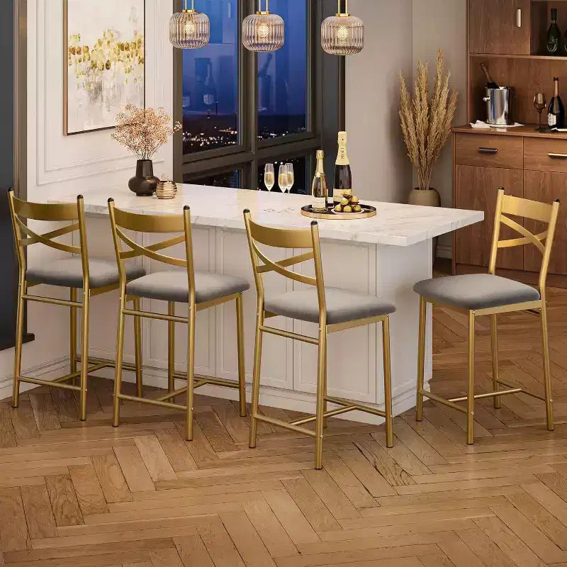 Sgabelli da bar altezza bancone, sedili rivestiti in pelle PU con schienale a X e poggiapiedi, sgabelli con struttura in metallo