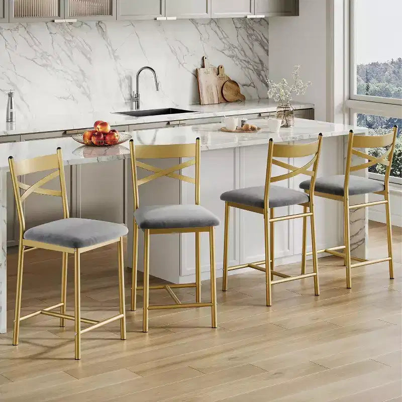 Sgabelli da bar altezza bancone, sedili rivestiti in pelle PU con schienale a X e poggiapiedi, sgabelli con struttura in metallo