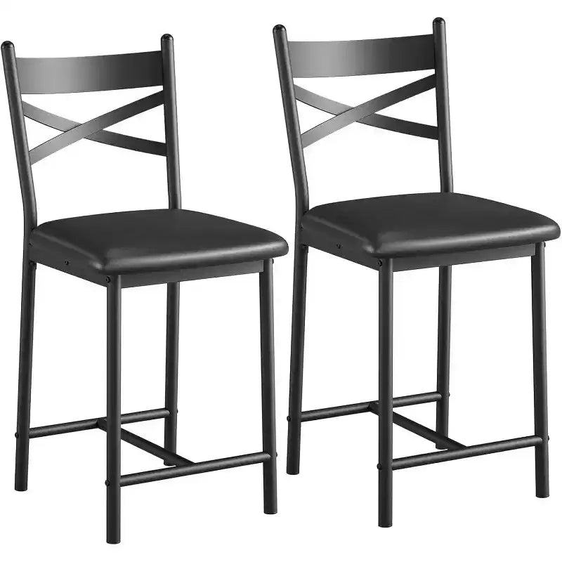 Sgabelli da bar altezza bancone, sedili rivestiti in pelle PU con schienale a X e poggiapiedi, sgabelli con struttura in metallo