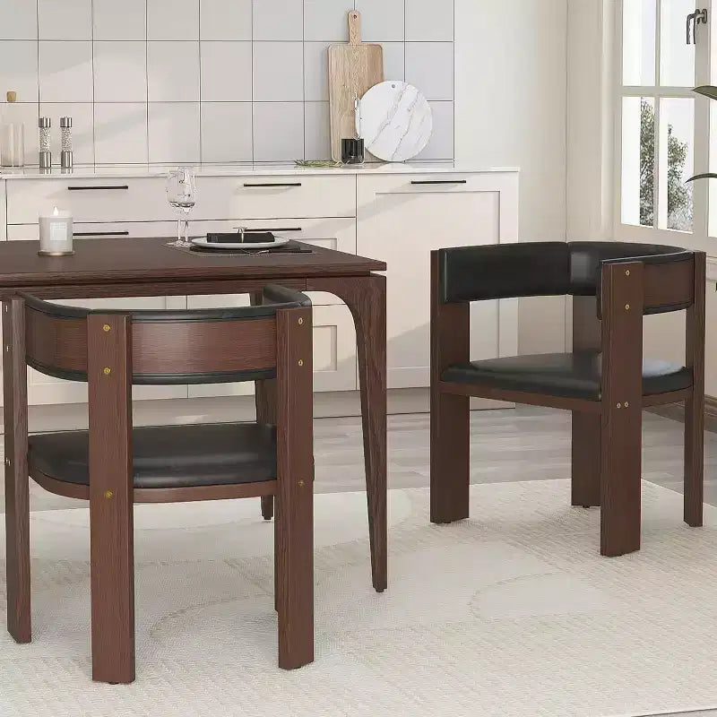 Acekool Dining Chair Set of 2 with Rubberwood Frame, Modern Curved Backrest & PU Leather Upholstery for Kitchen and Living Room