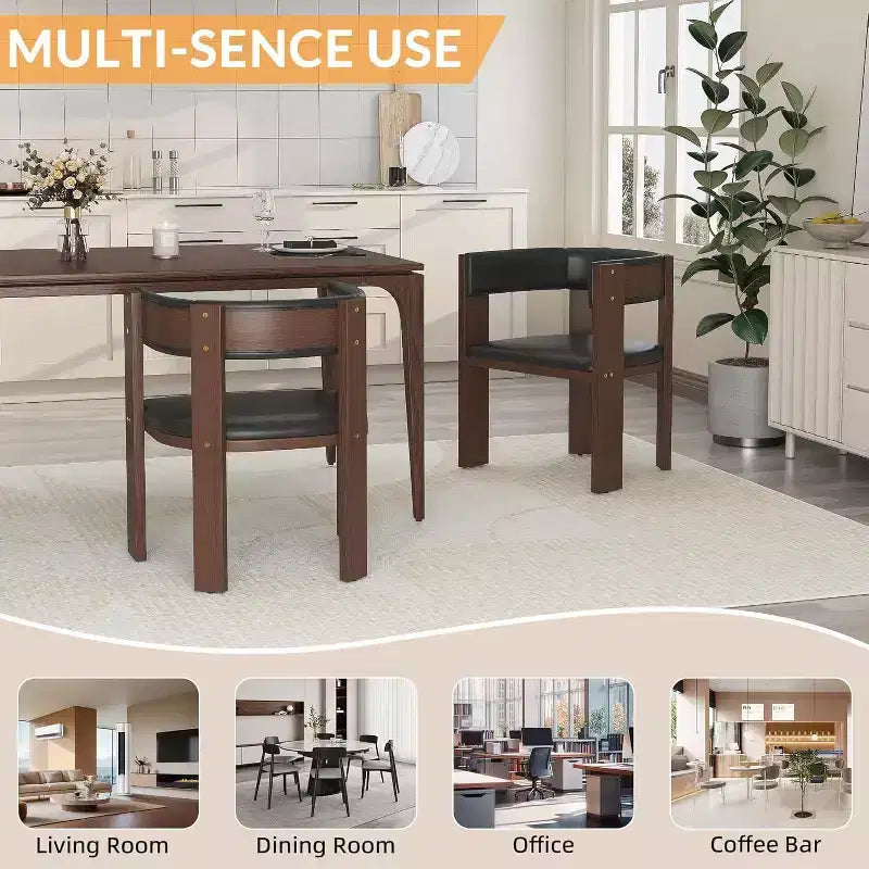 Acekool Set di 2 sedie da pranzo con struttura in legno di gomma, schienale curvo moderno e rivestimento in pelle PU per cucina e soggiorno