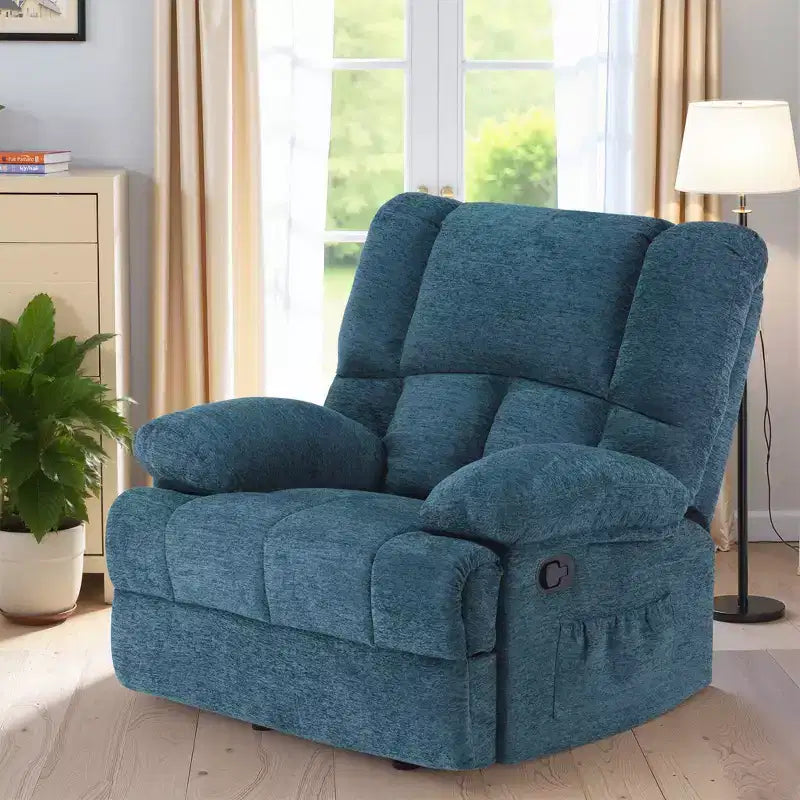 Poltrona reclinabile a dondolo oversize color verde nerastro per soggiorno per adulti