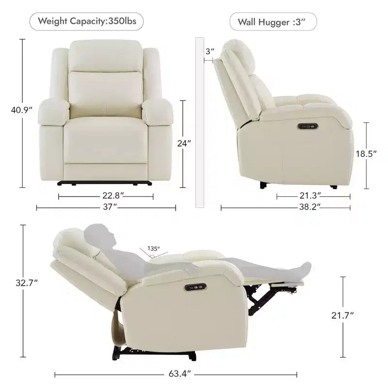 Poltrona Reclinabile Elettrica Spruce & Spring con Poggiatesta Elettrico e Porte di Ricarica
