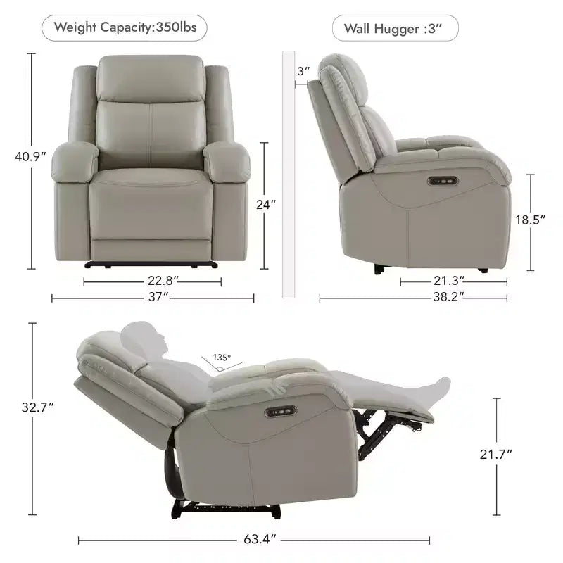 Poltrona Reclinabile Elettrica Spruce & Spring con Poggiatesta Elettrico e Porte di Ricarica