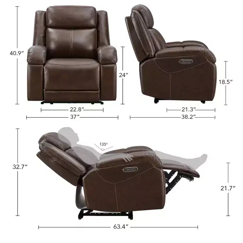 Poltrona Reclinabile Elettrica Spruce & Spring con Poggiatesta Elettrico e Porte di Ricarica