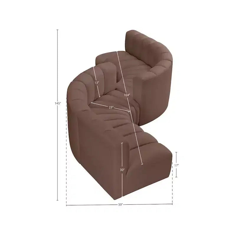 Meridian Furniture, divano modulare Arc in pelle vegana marrone
