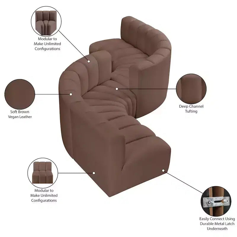 Meridian Furniture, divano modulare Arc in pelle vegana marrone