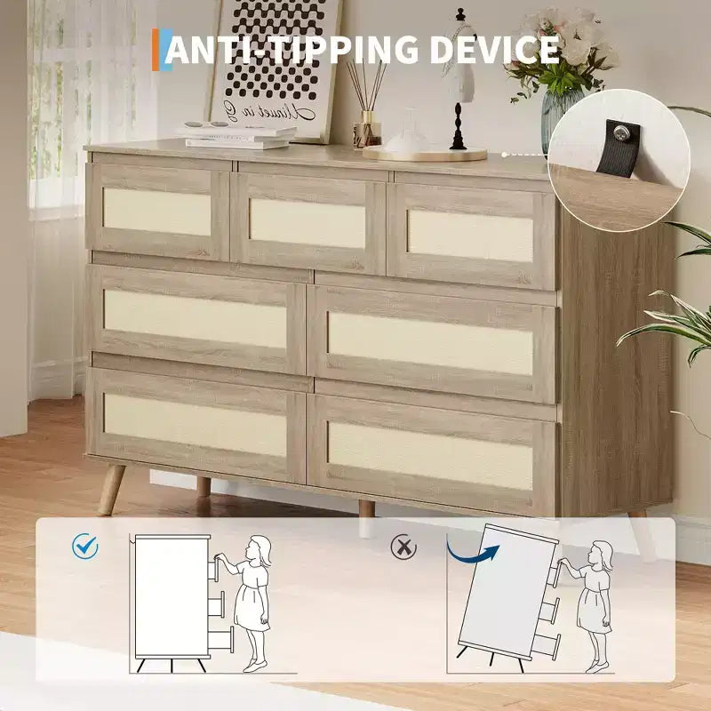 Cassettiera a 6 cassetti in rattan, cassettiera doppia con cassetti profondi, cassettiera per armadio con piano largo, per camera da letto, ingresso, corridoio, soggiorno