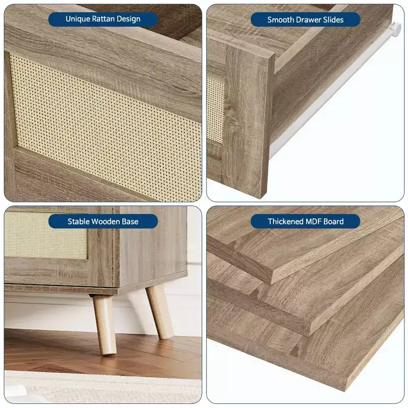Cassettiera a 6 cassetti in rattan, cassettiera doppia con cassetti profondi, cassettiera per armadio con piano largo, per camera da letto, ingresso, corridoio, soggiorno