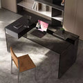Gaoyangjiaju 53.14 Modern Computer Desk with 3C Tempered Glass Top and Dual-Zone Storage, Sleek Black Minimalist Writing Desk for Home Office