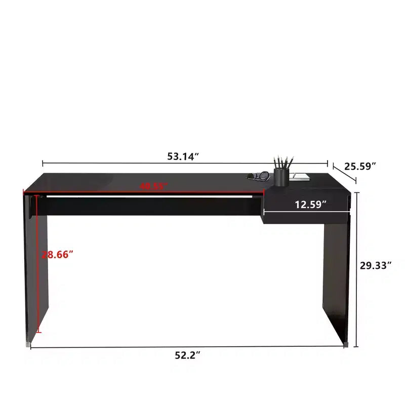 Gaoyangjiaju 53.14 Scrivania Moderna per Computer con Piano in Vetro Temperato 3C e Archiviazione a Doppia Zona, Elegante Scrivania Minimalista Nera per Ufficio Domestico