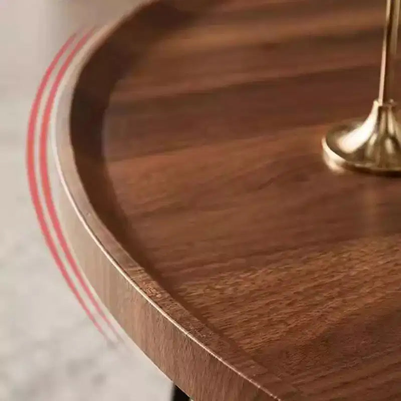 Acekool Set di Tavolini Nido, 2 Tavolini Rotondi, Piano in MDF Finitura Noce con Bordo Rialzato, Gambe in Metallo Intercambiabili, Design Salvaspazio
