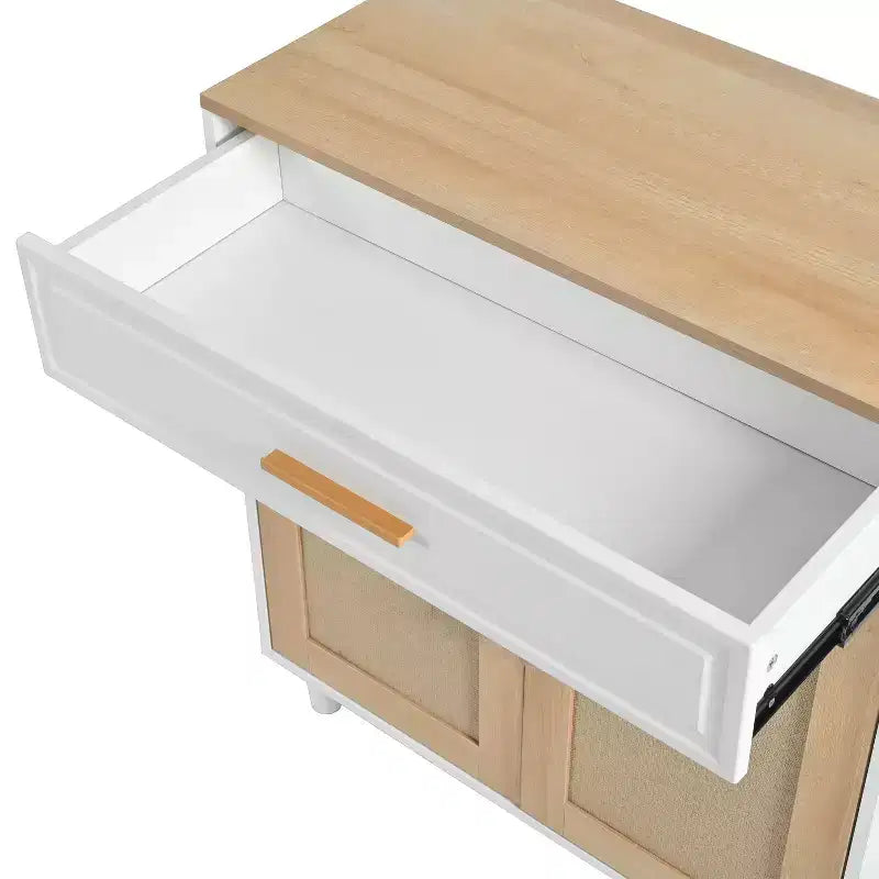 Mobile contenitore moderno Okak con tiragraffi per gatti, mobile dispensa con cassetti, tavolino per soggiorno, corridoio, bianco