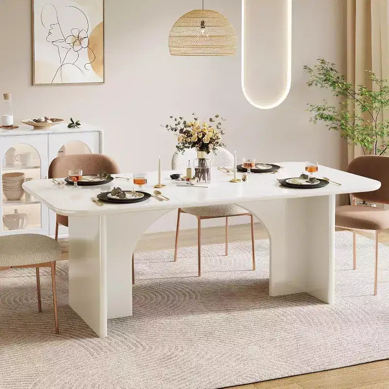 Tavolo da Pranzo Moderno Nero per 4-6 Persone, Tavolo da Cucina Rettangolare Grande da 63" con Gambe ad Arco, per Sala da Pranzo