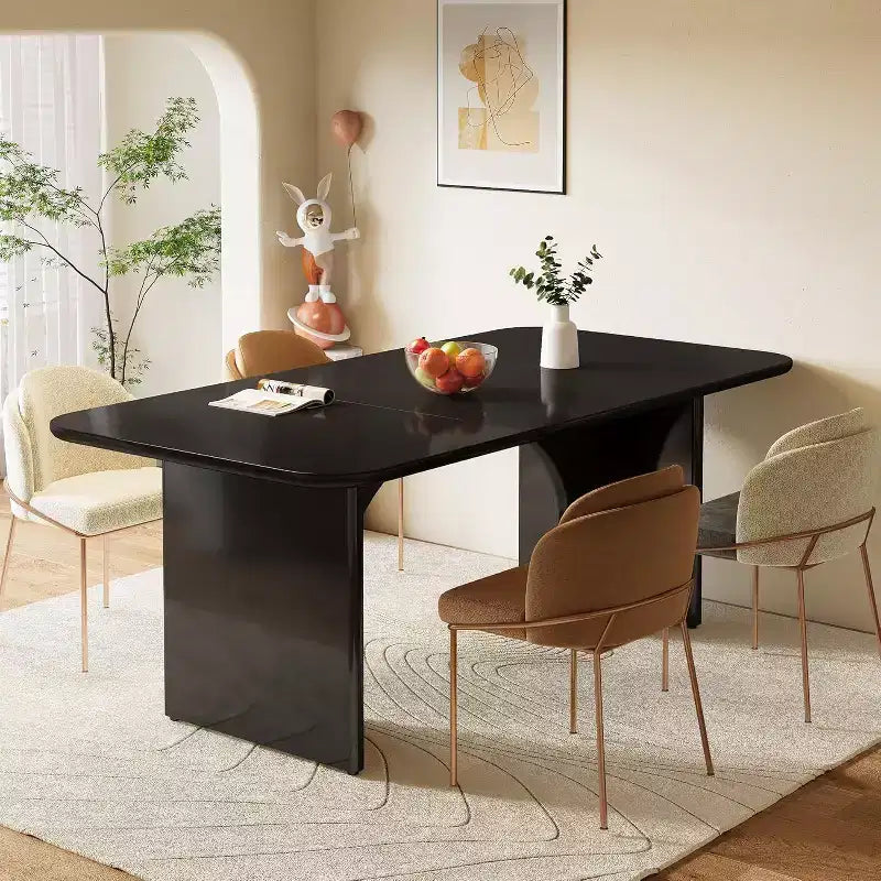 Tavolo da Pranzo Moderno Nero per 4-6 Persone, Tavolo da Cucina Rettangolare Grande da 63" con Gambe ad Arco, per Sala da Pranzo
