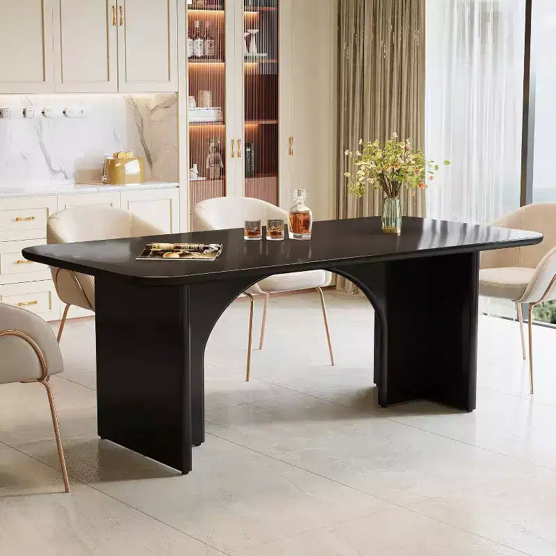 Tavolo da Pranzo Moderno Nero per 4-6 Persone, Tavolo da Cucina Rettangolare Grande da 63" con Gambe ad Arco, per Sala da Pranzo