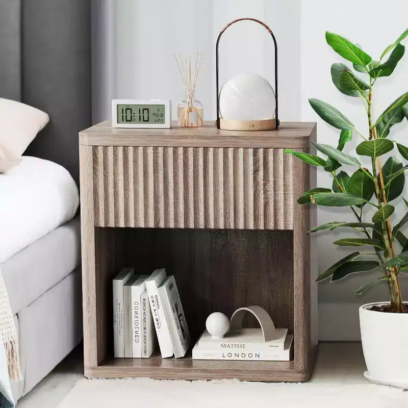 Acekool Set di 2 comodini moderni in legno stile farmhouse con cassetti a scanalature, grandi comodini/tavolini per camera da letto e soggiorno