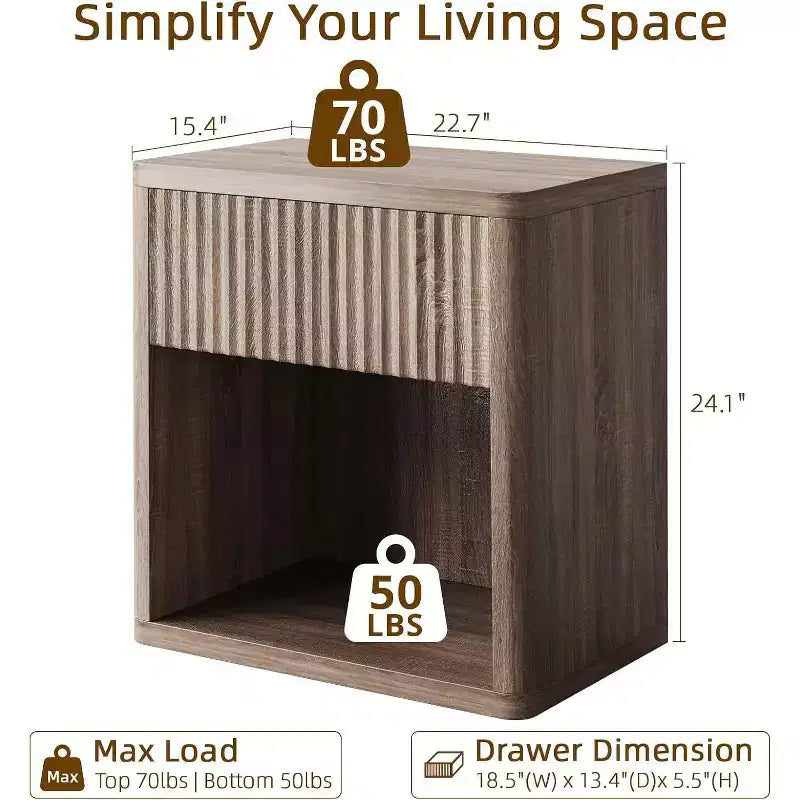 Acekool Set di 2 comodini moderni in legno stile farmhouse con cassetti a scanalature, grandi comodini/tavolini per camera da letto e soggiorno