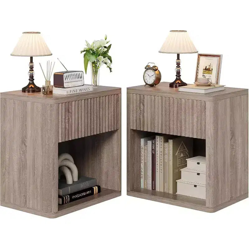 Acekool Set di 2 comodini moderni in legno stile farmhouse con cassetti a scanalature, grandi comodini/tavolini per camera da letto e soggiorno