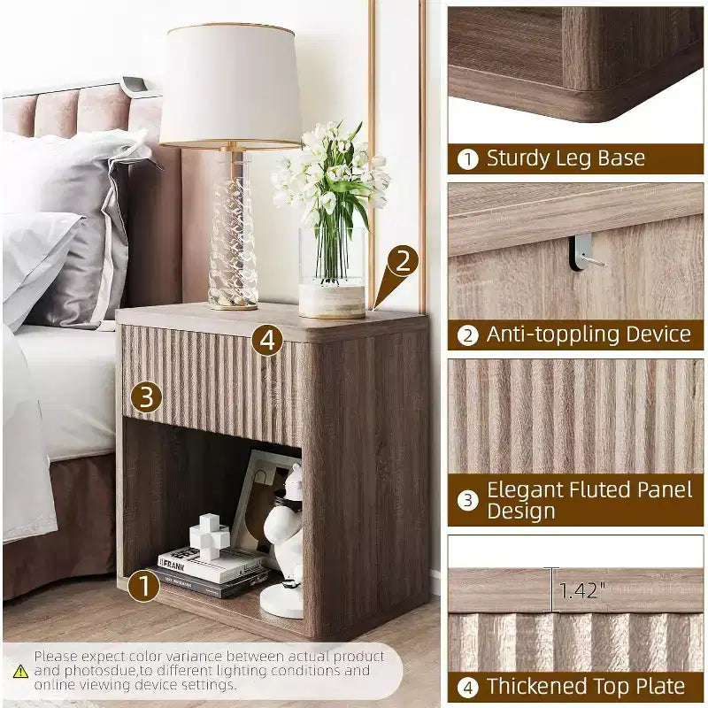 Acekool Set di 2 comodini moderni in legno stile farmhouse con cassetti a scanalature, grandi comodini/tavolini per camera da letto e soggiorno