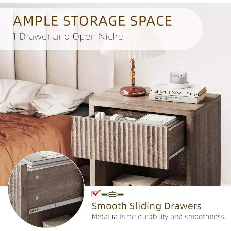 Acekool Set di 2 comodini moderni in legno stile farmhouse con cassetti a scanalature, grandi comodini/tavolini per camera da letto e soggiorno