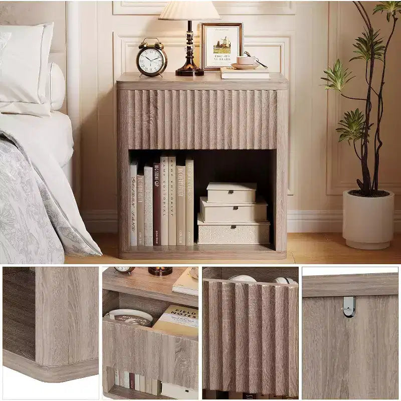Acekool Set di 2 comodini moderni in legno stile farmhouse con cassetti a scanalature, grandi comodini/tavolini per camera da letto e soggiorno