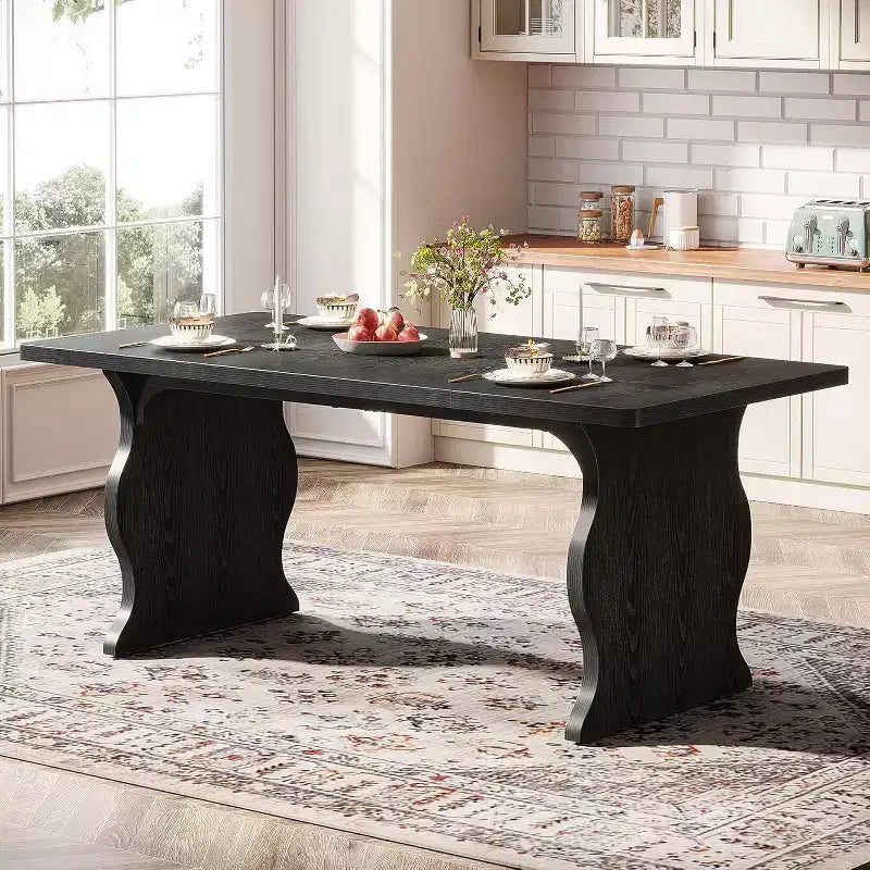 Lantine Dining Table for 4-6, 63 Rectangular Modern Kitchen Table, Farmhouse Large Kitchen & Dining Room Furniture,Black
