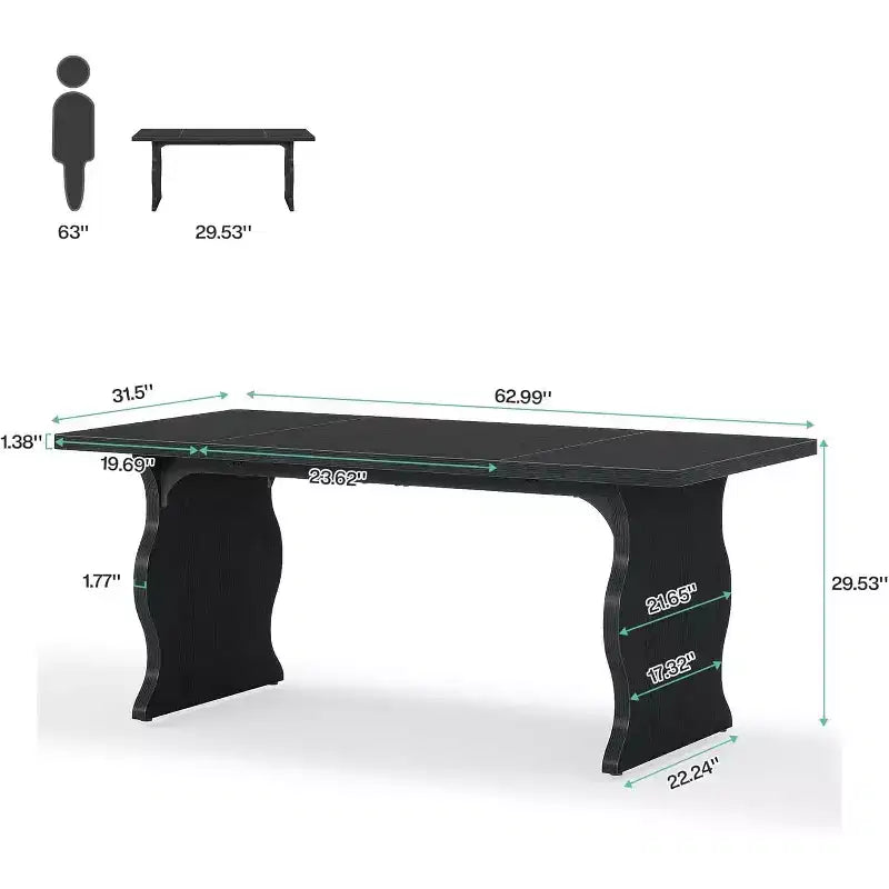 Lantine Tavolo da Pranzo per 4-6 Persone, Tavolo da Cucina Rettangolare Moderno da 160 cm, Grande Tavolo da Cucina e Sala da Pranzo Stile Rustico, Nero