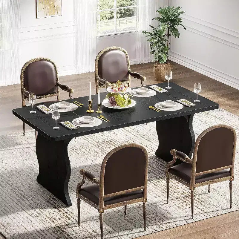 Lantine Tavolo da Pranzo per 4-6 Persone, Tavolo da Cucina Rettangolare Moderno da 160 cm, Grande Tavolo da Cucina e Sala da Pranzo Stile Rustico, Nero