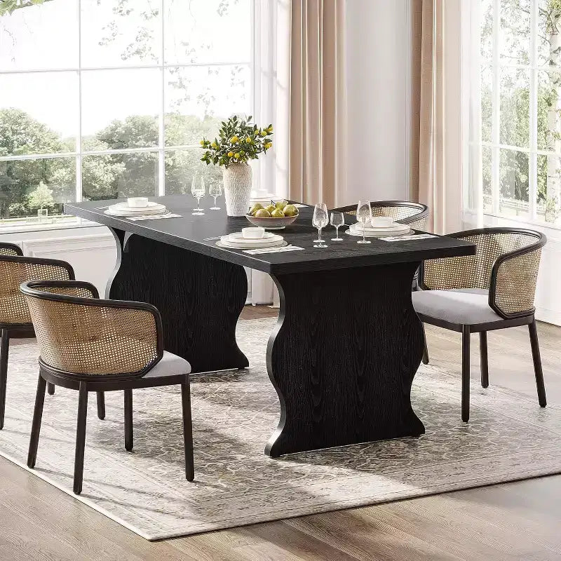 Lantine Tavolo da Pranzo per 4-6 Persone, Tavolo da Cucina Rettangolare Moderno da 160 cm, Grande Tavolo da Cucina e Sala da Pranzo Stile Rustico, Nero