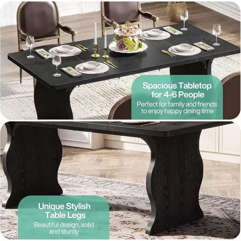 Lantine Tavolo da Pranzo per 4-6 Persone, Tavolo da Cucina Rettangolare Moderno da 160 cm, Grande Tavolo da Cucina e Sala da Pranzo Stile Rustico, Nero