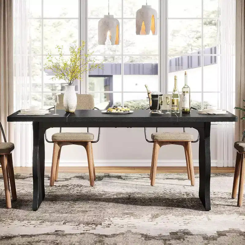 Lantine Tavolo da Pranzo per 4-6 Persone, Tavolo da Cucina Rettangolare Moderno da 160 cm, Grande Tavolo da Cucina e Sala da Pranzo Stile Rustico, Nero