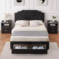 Queen Size Bed Frame with 2 Storage Drawers and Headboard, Upholstered PU Leather Platform Bed with Button Tufted