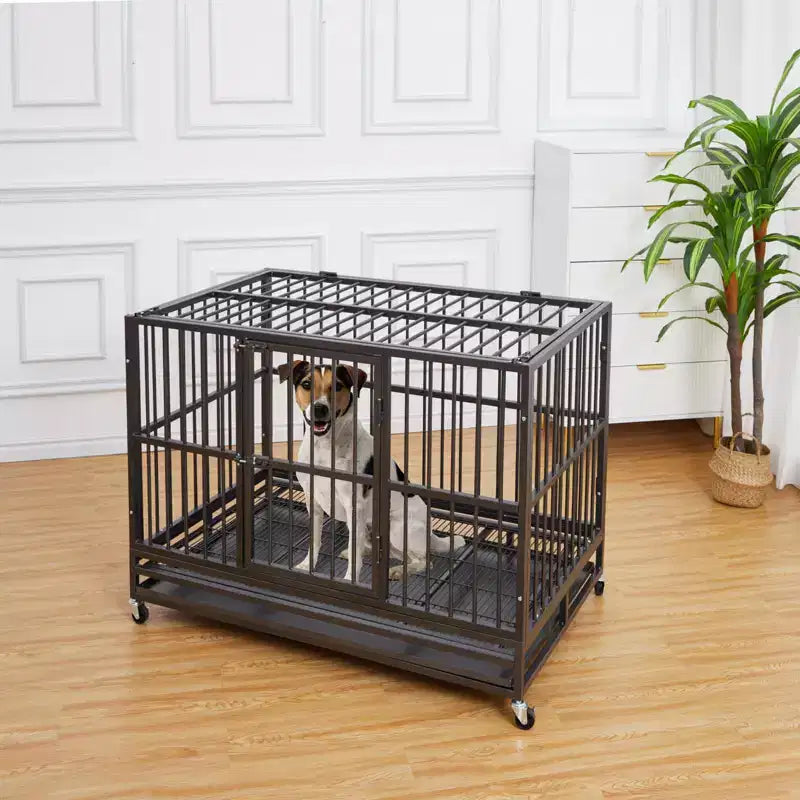 Gabbia Kennel Cuccia per Cani Robusta, Acciaio Indistruttibile Anti-Fuga, Ruote Bloccabili a 360°, Vassoio Estraibile, Design con Apertura Superiore, per Cani di Taglia Media e Grande