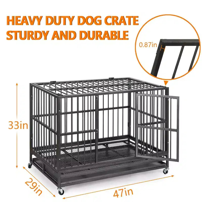 Gabbia Kennel Cuccia per Cani Robusta, Acciaio Indistruttibile Anti-Fuga, Ruote Bloccabili a 360°, Vassoio Estraibile, Design con Apertura Superiore, per Cani di Taglia Media e Grande