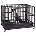 Heavy Duty Dog Crate Cage Kennel, Indestructible Steel Escape Proof, 360 Lockable Wheels, Removable Tray, Top Open Design, for Medium Large Dogs