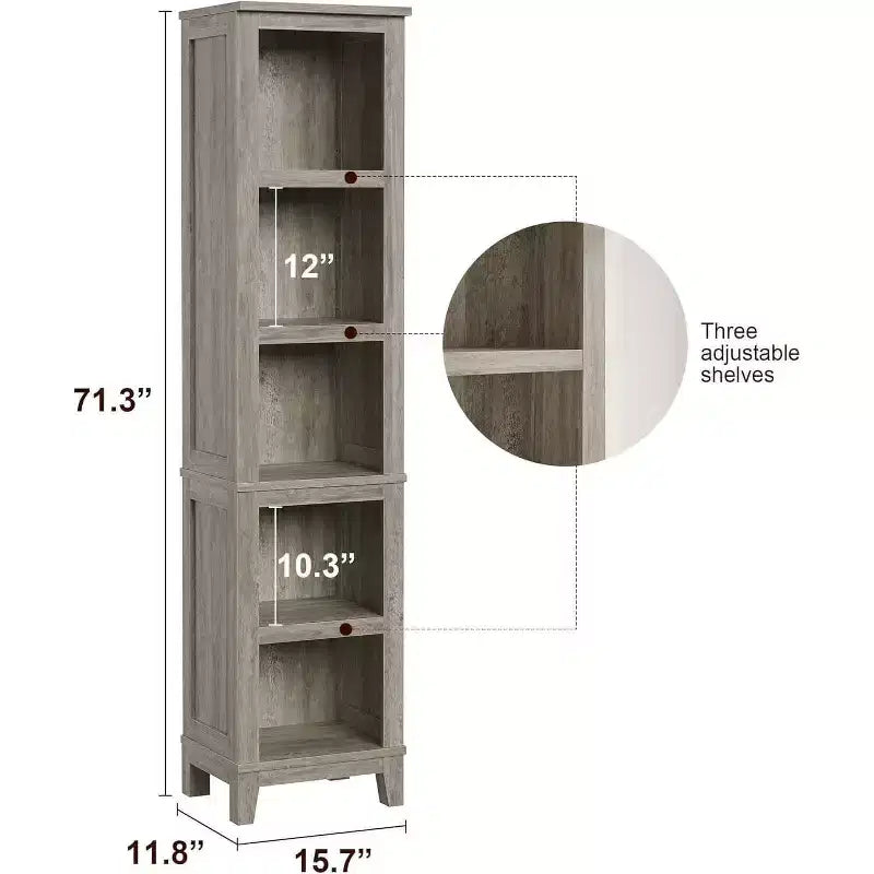 Acekool Libreria Sottile a 5 Ripiani, Mobile Contenitore Rustico da Fattoria con Ripiani Regolabili, Scaffale Vintage per Soggiorno, Camera da Letto, Ufficio