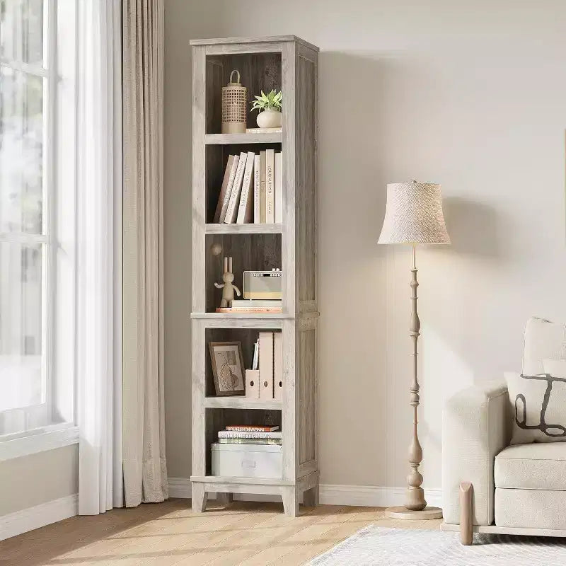 Acekool Libreria Sottile a 5 Ripiani, Mobile Contenitore Rustico da Fattoria con Ripiani Regolabili, Scaffale Vintage per Soggiorno, Camera da Letto, Ufficio