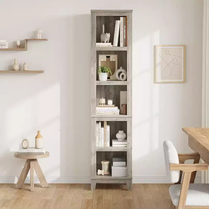 Acekool Libreria Sottile a 5 Ripiani, Mobile Contenitore Rustico da Fattoria con Ripiani Regolabili, Scaffale Vintage per Soggiorno, Camera da Letto, Ufficio