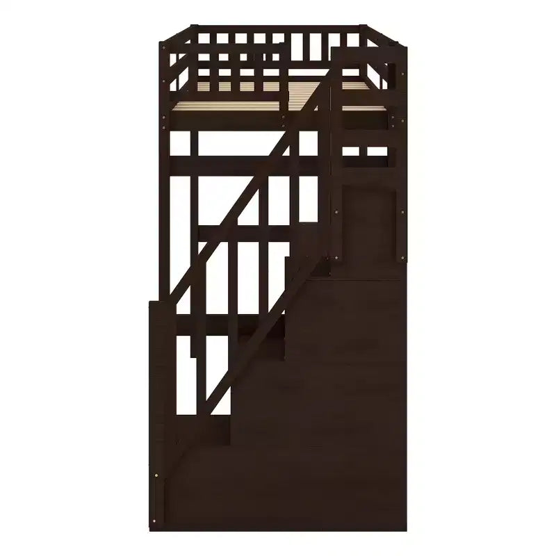 Letto a soppalco singolo con scala contenitore e scrivania integrata, struttura letto a soppalco alta con gradini per bambini, ragazzi e adulti
