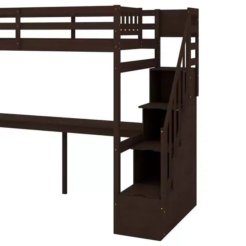 Letto a soppalco singolo con scala contenitore e scrivania integrata, struttura letto a soppalco alta con gradini per bambini, ragazzi e adulti